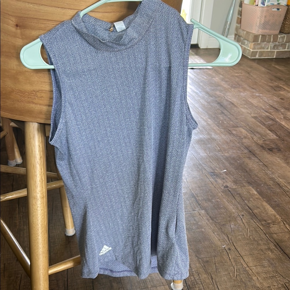 Adidas navy/ white athletic tank with Mandarin Collar